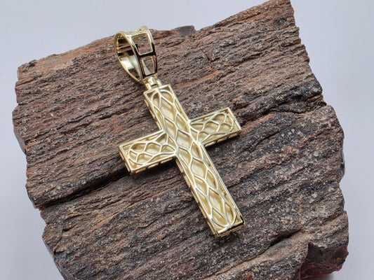 Gold Plated Sterling Silver Plain Cross Pendant | Beveled Edges | High Polish | 1.5"
