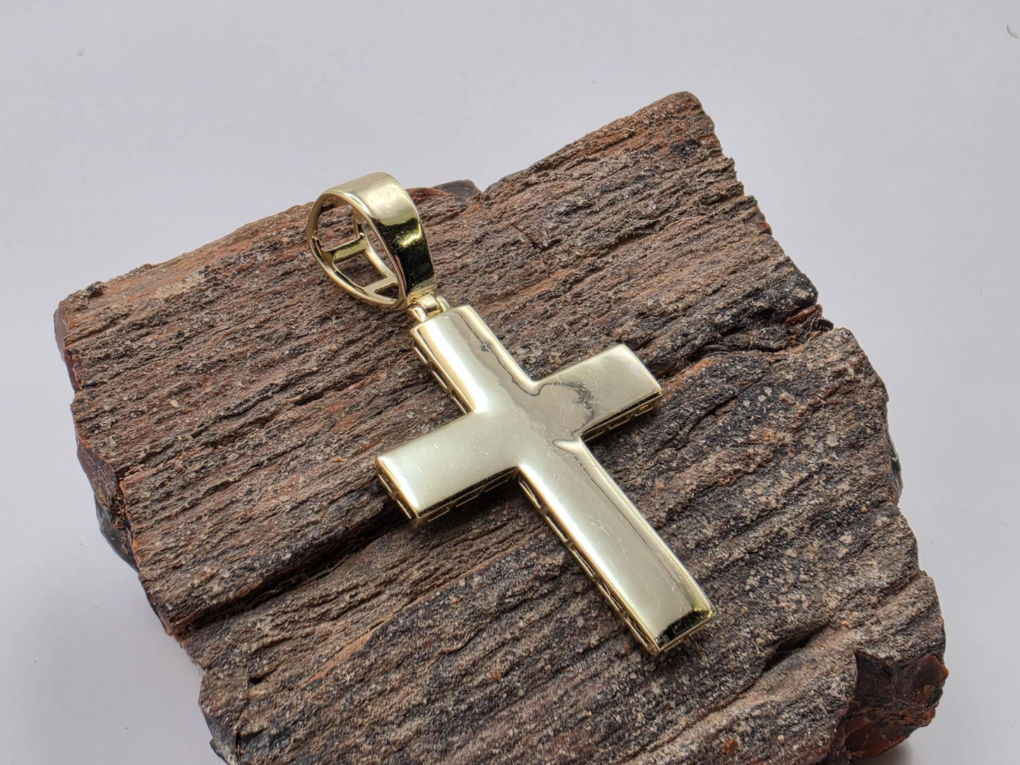 Gold Plated Sterling Silver Plain Cross Pendant | Beveled Edges | High Polish | 1.5"