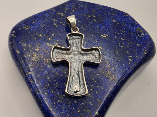 925 Sterling Silver Turquoise Cross Pendant | Enamel Fill | Milgrain Border | 1.25"