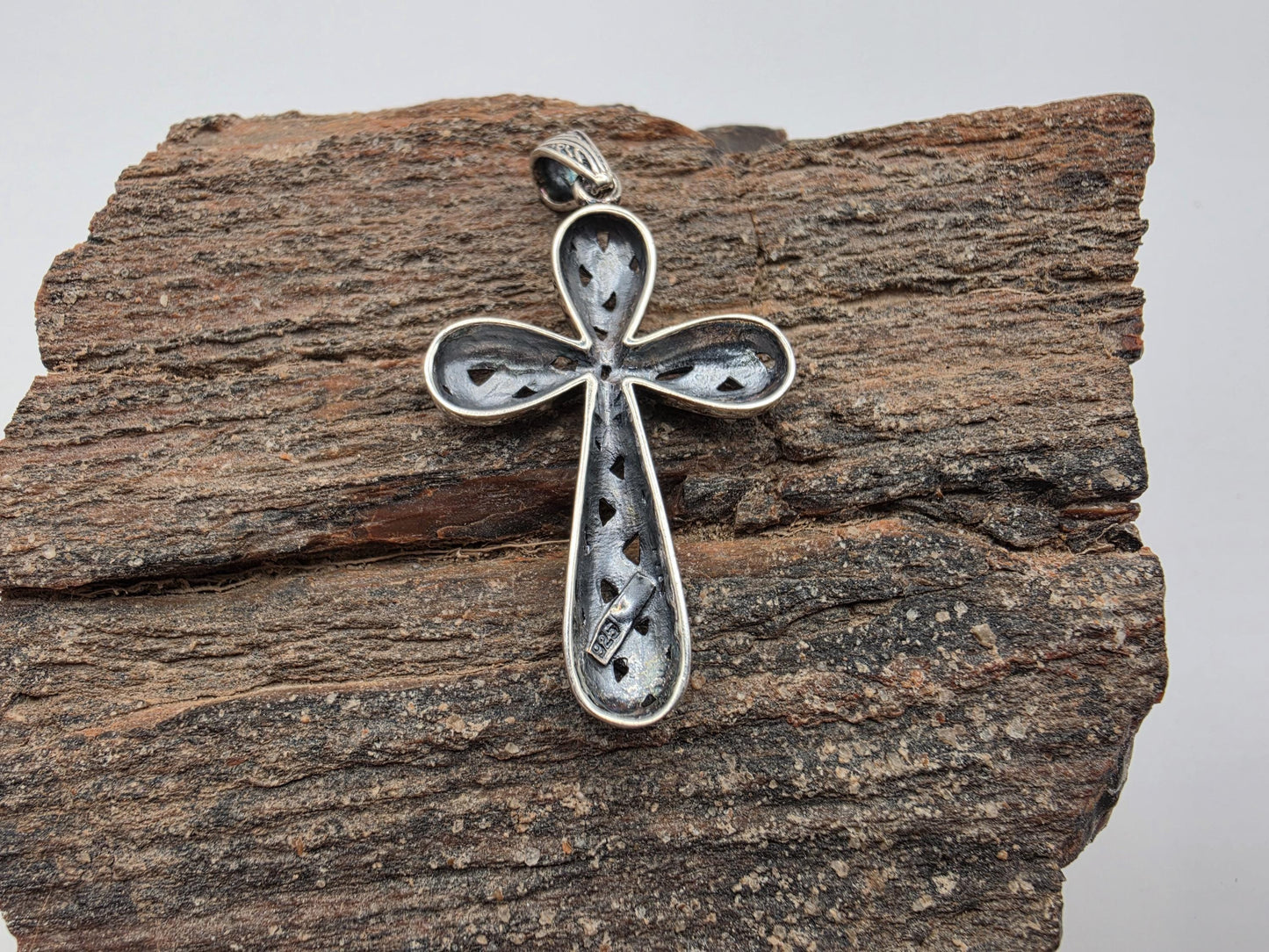 925 Sterling Silver Woven Cross Pendant | Braided Wire Texture | Oxidized Finish | 1.5"