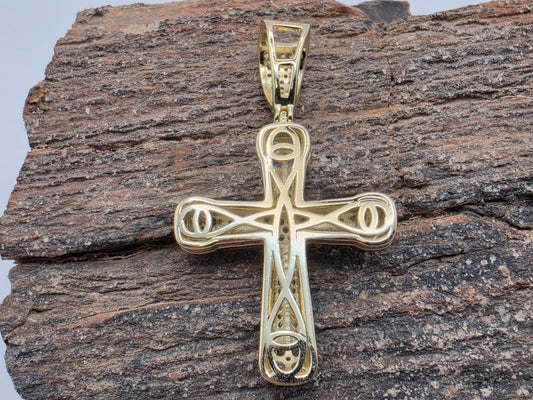 Gold Plated Sterling Silver CZ Cross Pendant | Halo Tip Clusters | Milgrain Arms | 1.25"
