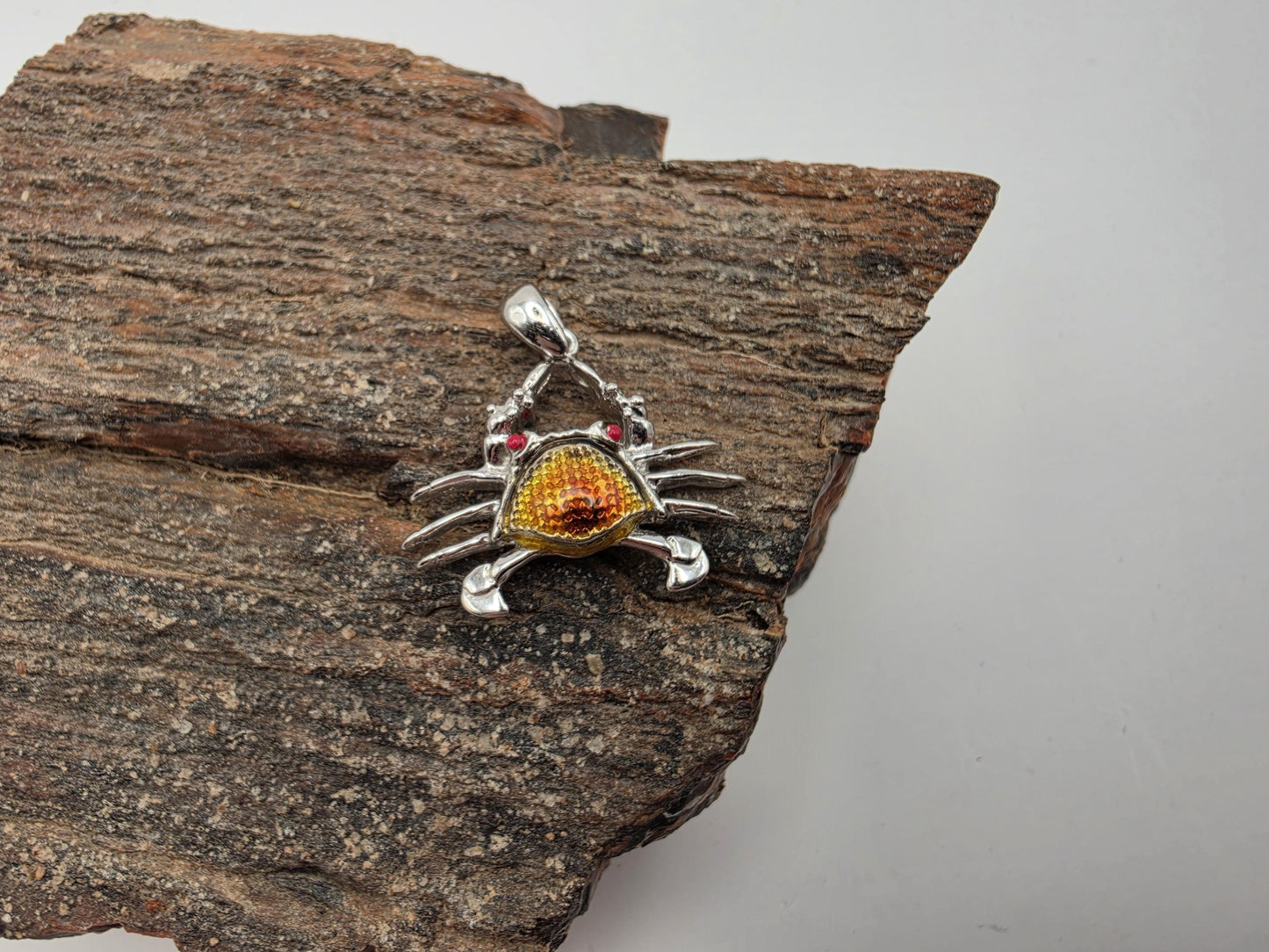 925 Sterling Silver Crab Pendant | Cancer Zodiac Charm | Enamel & CZ Detail