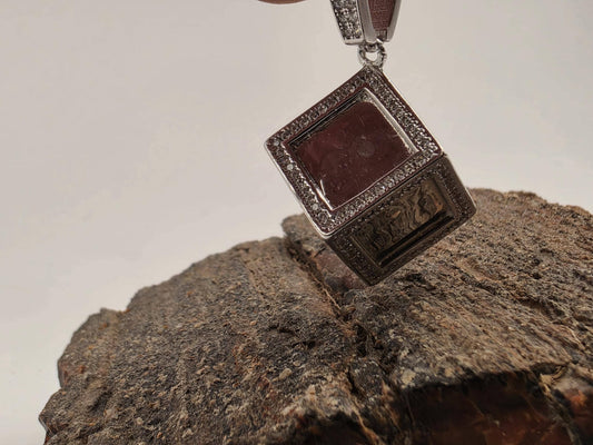925 Sterling Silver Cube Pendant | CZ Inlay | Milgrain Border | Heavy 18g