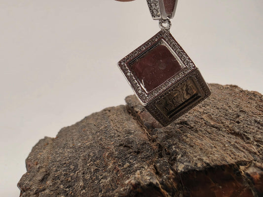925 Sterling Silver Cube Pendant | CZ Inlay | Milgrain Border | Heavy 18g