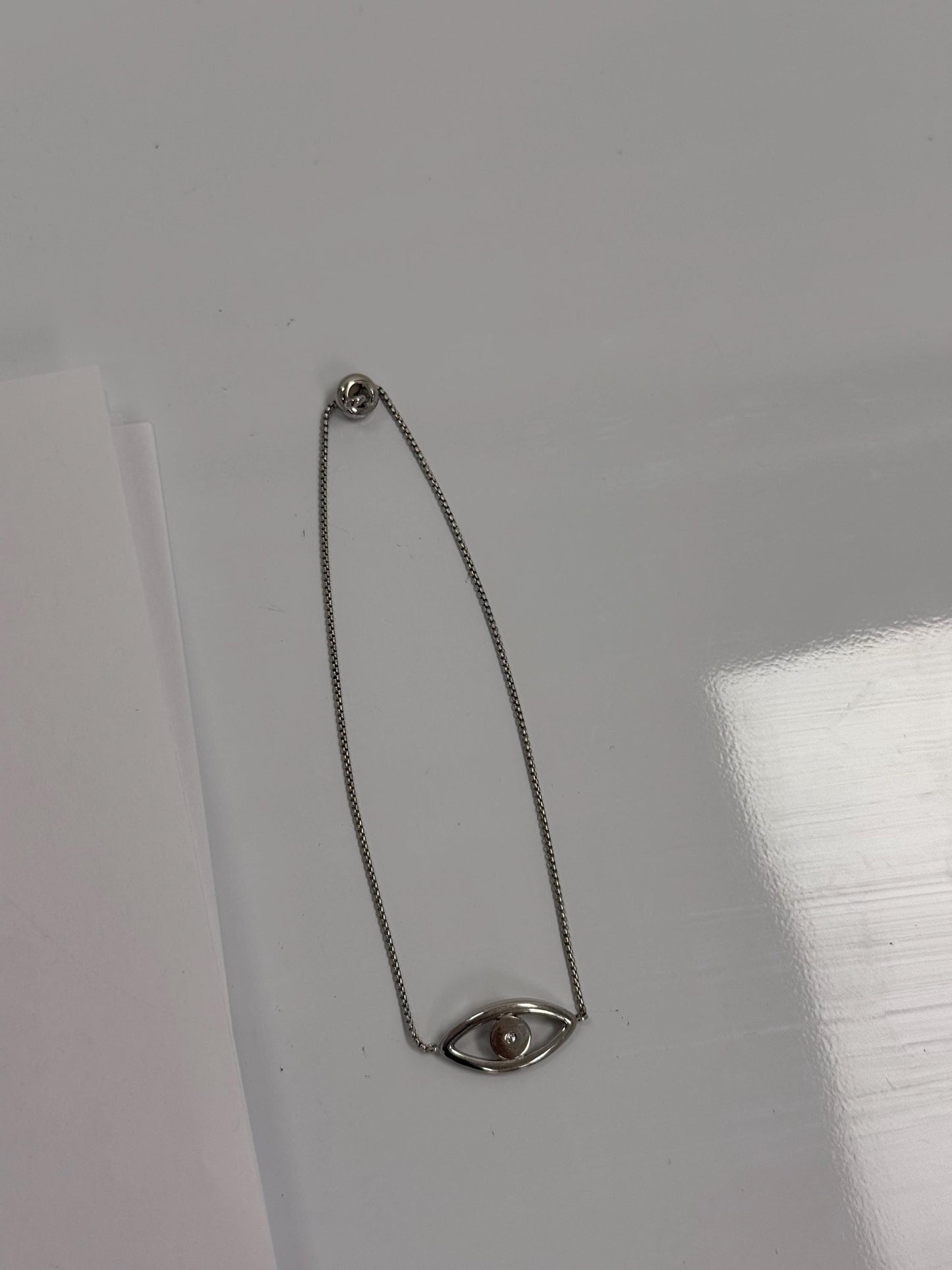 Sterling Silver Minimalist Evil Eye Bracelet | 925 Silver | Dainty Chain | 9 Inch | Everyday
