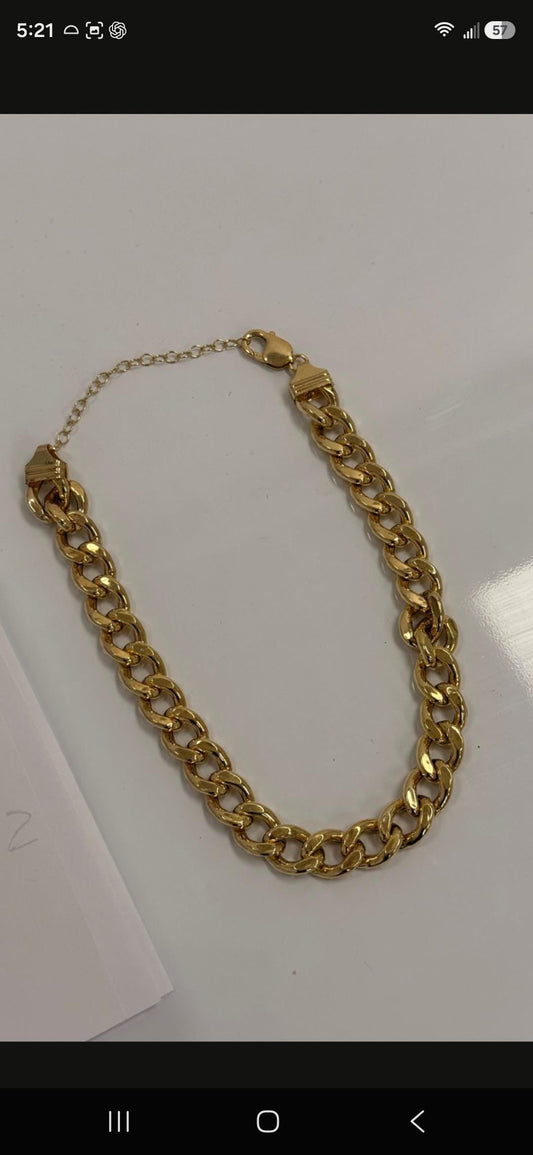 Gold Plated Cuban Link Chain Necklace | 925 Sterling Silver | 17 Inch | 13mm | Chunky Choker