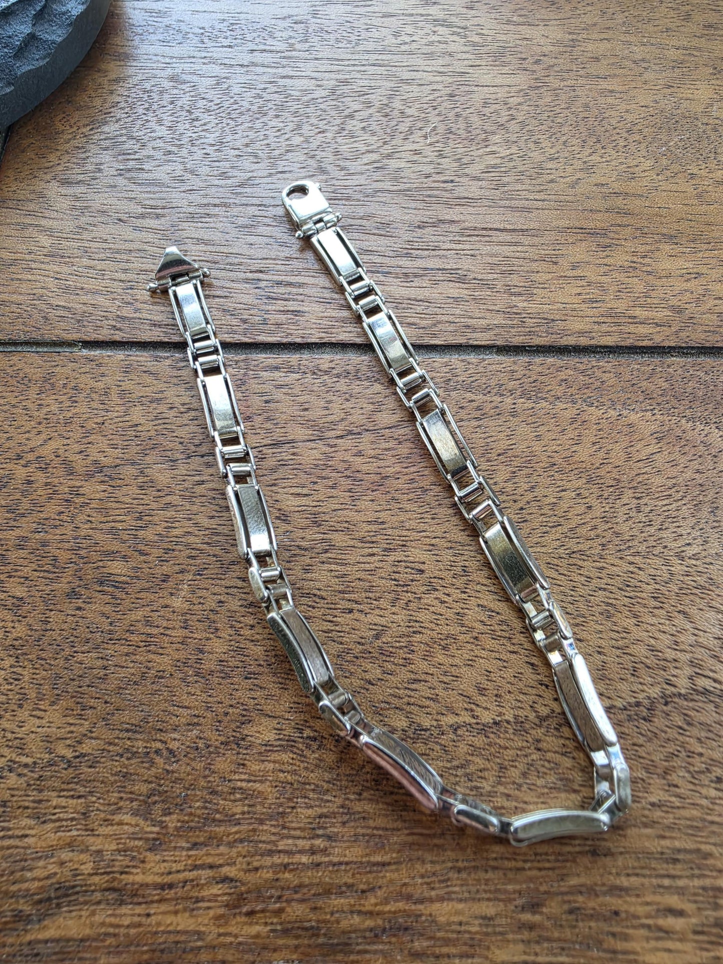 8.5 Inch Sterling Silver Bar Link Bracelet | Italian Cut 925 Silver | Minimalist Geometric Chain Bracelet