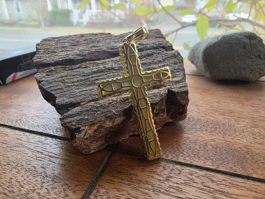 Gold-Plated Sterling Silver Nugget Texture Cross Pendant — 2 Inch Large Cross — 13g 925 Silver — Hip Hop Cross, Religious Gift, Men's Gold