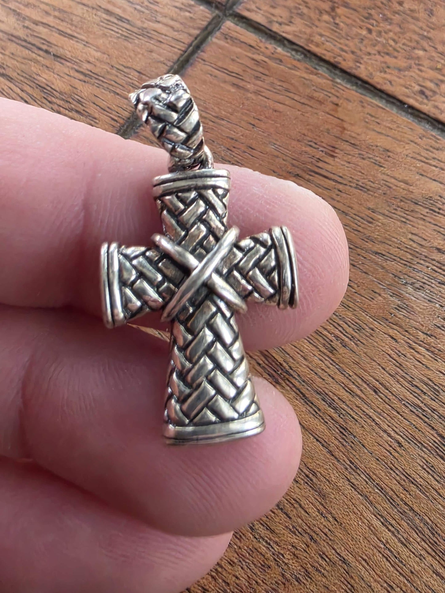 Sterling Silver Woven Basket Weave Cross Pendant — 925 Silver — 1 Inch Oxidized Cross — Artisan Braided Cross Necklace, Unisex Faith Jewelry
