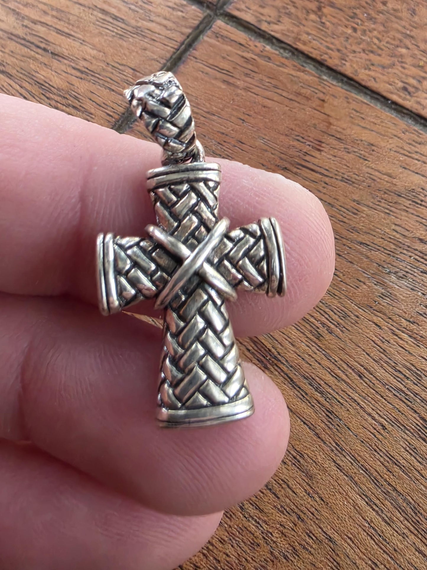 Sterling Silver Woven Basket Weave Cross Pendant — 925 Silver — 1 Inch Oxidized Cross — Artisan Braided Cross Necklace, Unisex Faith Jewelry