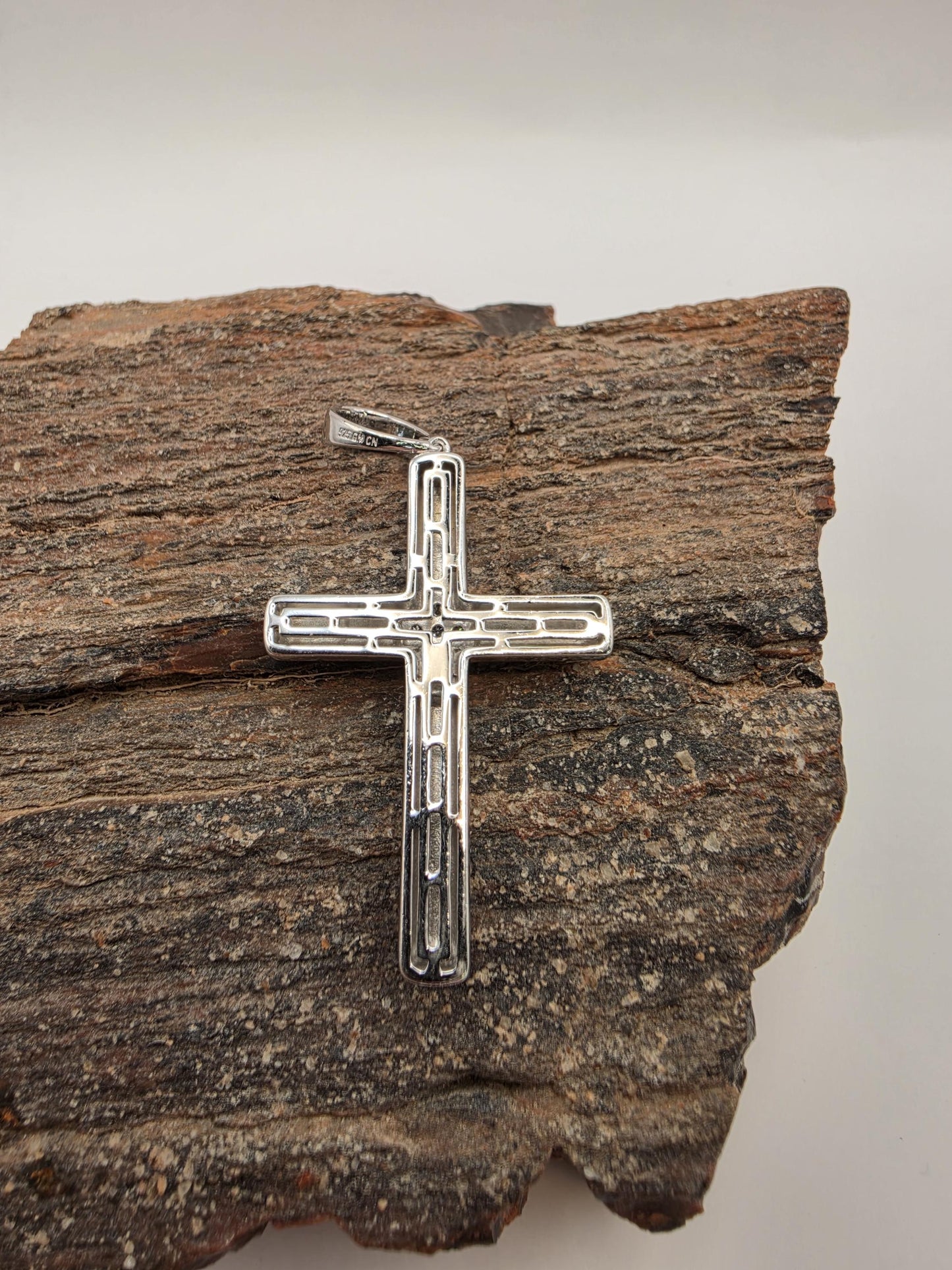 Sterling Silver Cross Pendant with CZ Accent 925 Polished Christian Necklace Religious Faith Charm Baptism Gift Jewelry