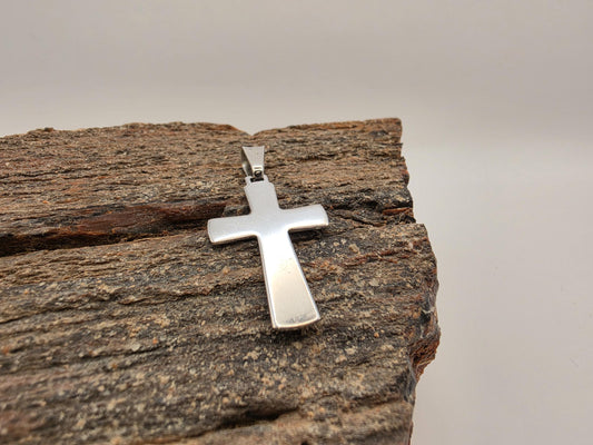 Sterling Silver Cross Pendant with Draped Wave Design 925 Polished Modern Christian Necklace Religious Faith Charm Jewelry