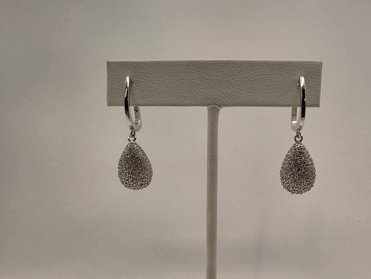 Sterling Silver CZ Pave Teardrop Drop Huggie Earrings 925 Bridal Wedding Sparkle Elegant Jewelry Gift for Her Womens