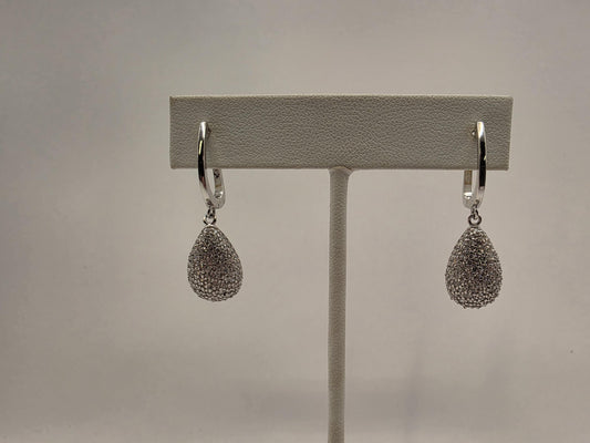 Sterling Silver CZ Pave Teardrop Drop Huggie Earrings 925 Bridal Wedding Sparkle Elegant Jewelry Gift for Her Womens