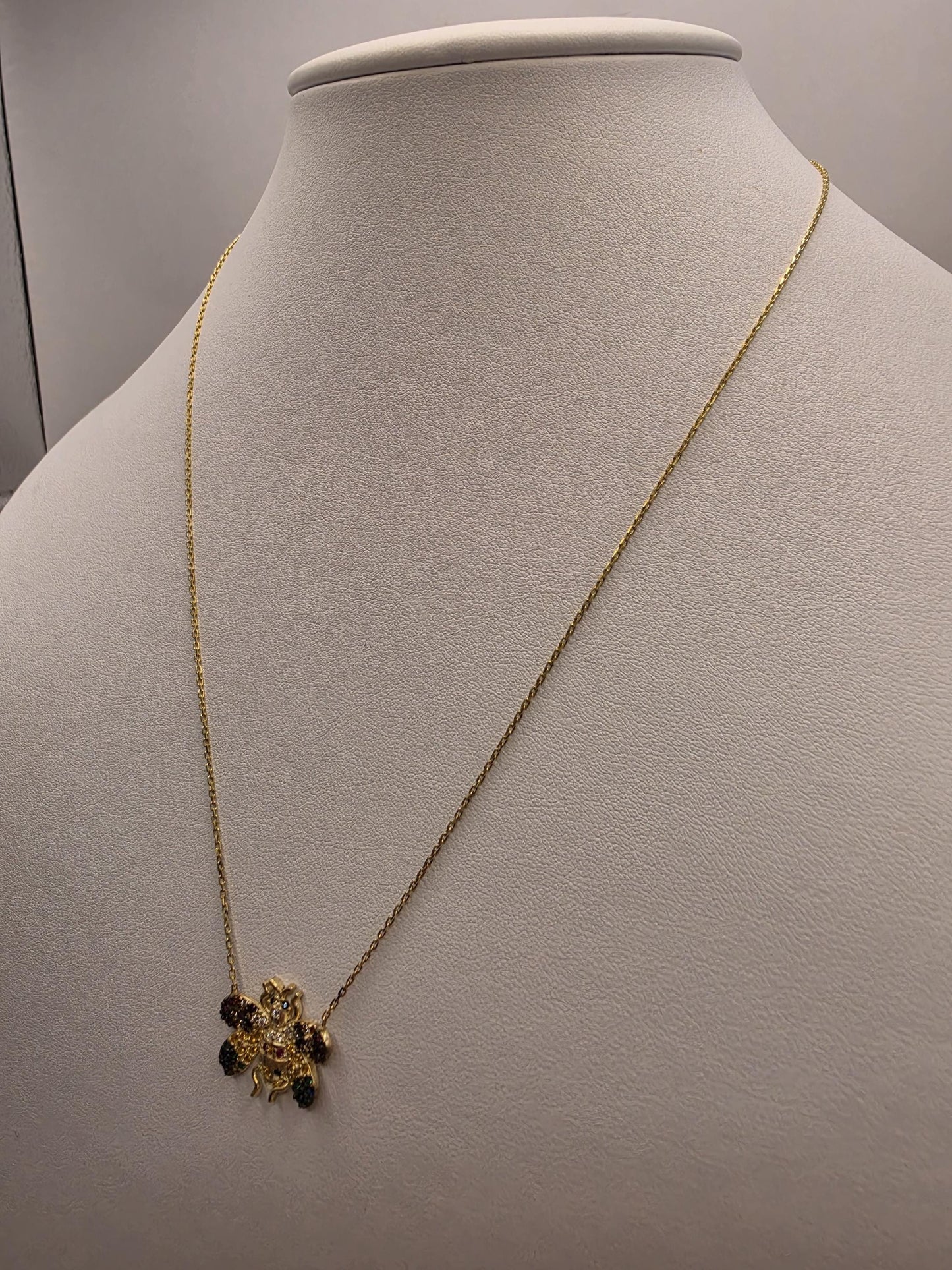Gold Plated Multicolor CZ Beetle Necklace | 925 Silver | 18 Inch Cable Chain | Bug Charm Pendant | .5 Inch