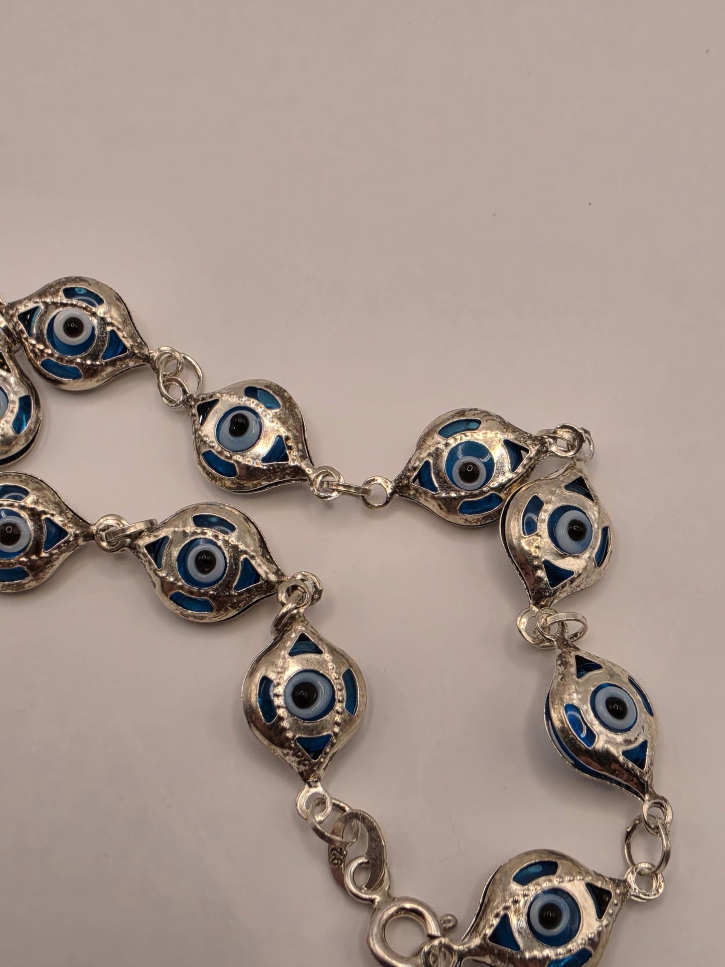 Silver-Plated Evil Eye Chain Bracelet | 8mm Beads | 7.5" | Protection Jewelry | Blue Enamel | Nazar | Boho | Gift for Her | Womens Bracelet