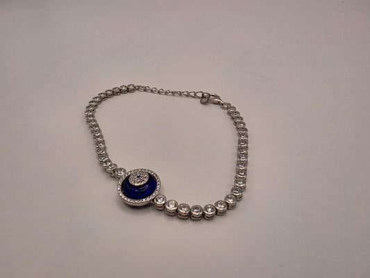 925 Sterling Silver Evil Eye CZ Tennis Bracelet | 8" | Navy Enamel Center | Crystal Chain | Protection Jewelry | Gift for Her
