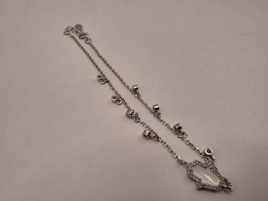 925 Sterling Silver Hamsa Charm Bracelet| 10" | Lock & Circle Charms | Delicate Chain | Protection Jewelry | Gift for Her