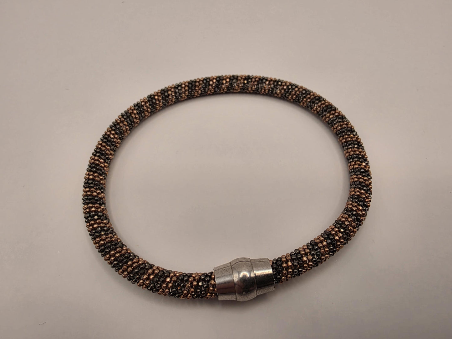 925 Sterling Silver Rose Gold Black Beaded Tube Bracelet | 7.5" | 4.75mm | Magnetic Clasp | Stacking | Gift for Her
