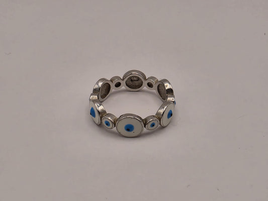 Sterling Silver Evil Eye Eternity Band Ring | 925 Silver | Size 5 | Blue Enamel Protection Ring