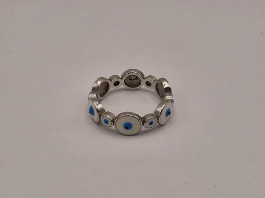 Sterling Silver Evil Eye Eternity Band Ring | 925 Silver | Size 5 | Blue Enamel Protection Ring