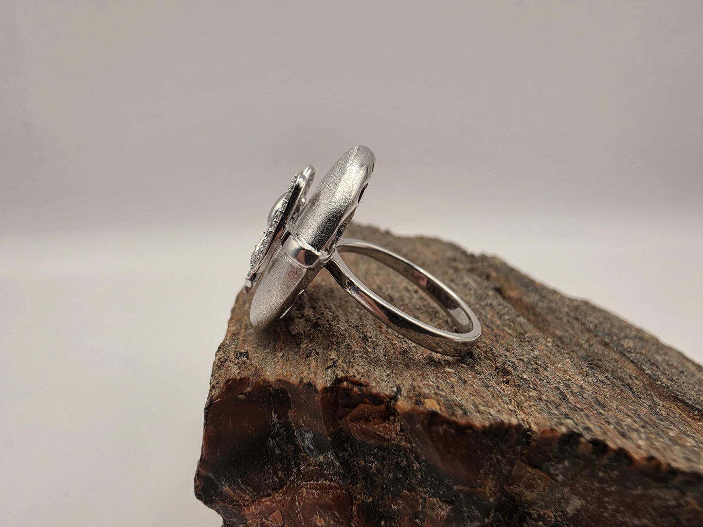 Sterling Silver Matte Dome Ring Pave CZ Bow | 925 Silver | Size 7 | Statement Cocktail Ring
