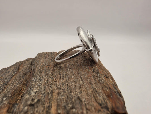 Sterling Silver Matte Dome Ring Pave CZ Bow | 925 Silver | Size 7 | Statement Cocktail Ring