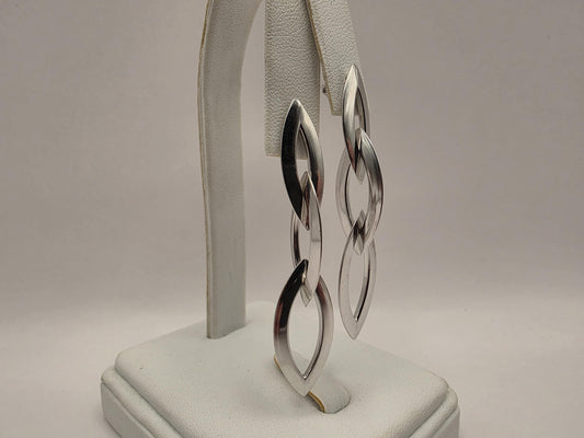Sterling Silver Double Marquise Link Drop Earrings | 925 Silver | 54mm | Geometric Dangles