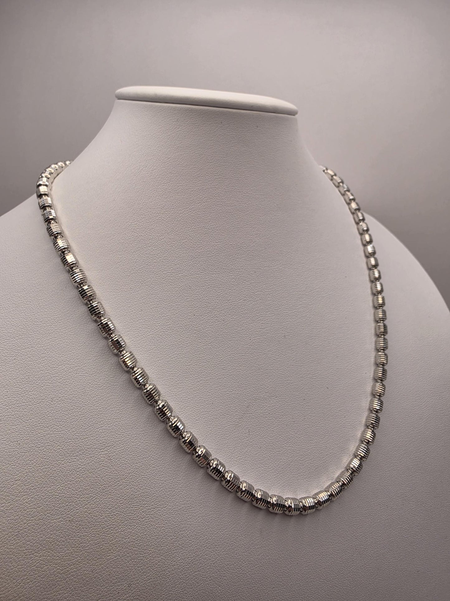 Sterling Silver Ribbed Bead Chain Necklace | 925 Silver | 20 Inch | 4.85mm Oval Bead Chain