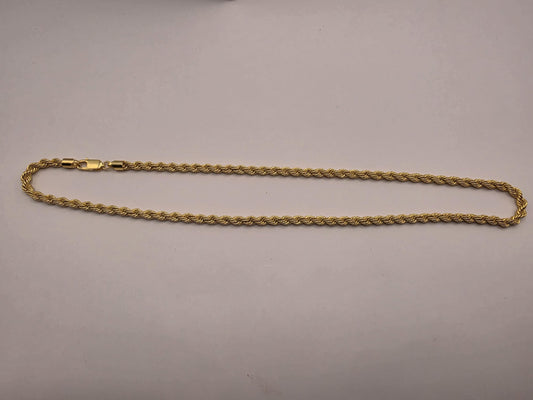 Gold Plated Sterling Silver Rope Chain Necklace | 925 Silver | 20 Inch | 4.5mm Rope Chain