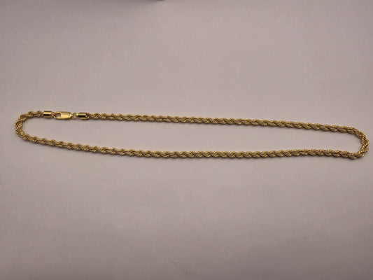 Gold Plated Sterling Silver Rope Chain Necklace | 925 Silver | 20 Inch | 4.5mm Rope Chain