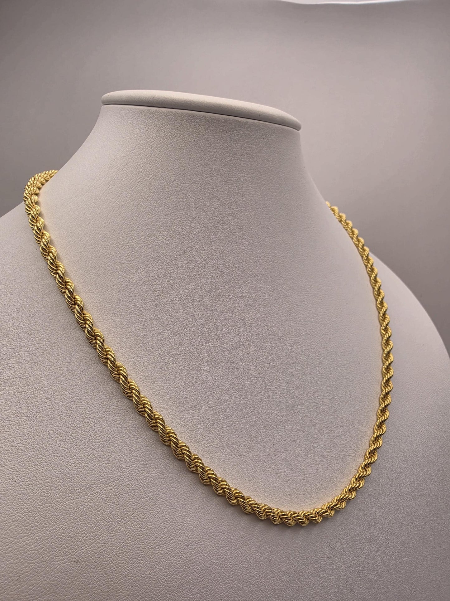Gold Plated Sterling Silver Rope Chain Necklace | 925 Silver | 20 Inch | 4.5mm Rope Chain