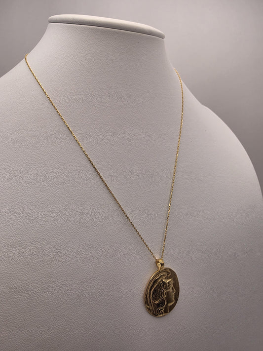 Gold Plated Sterling Silver Greek Coin Pendant Necklace | 925 Silver | 17 Inch | Athena Owl Coin
