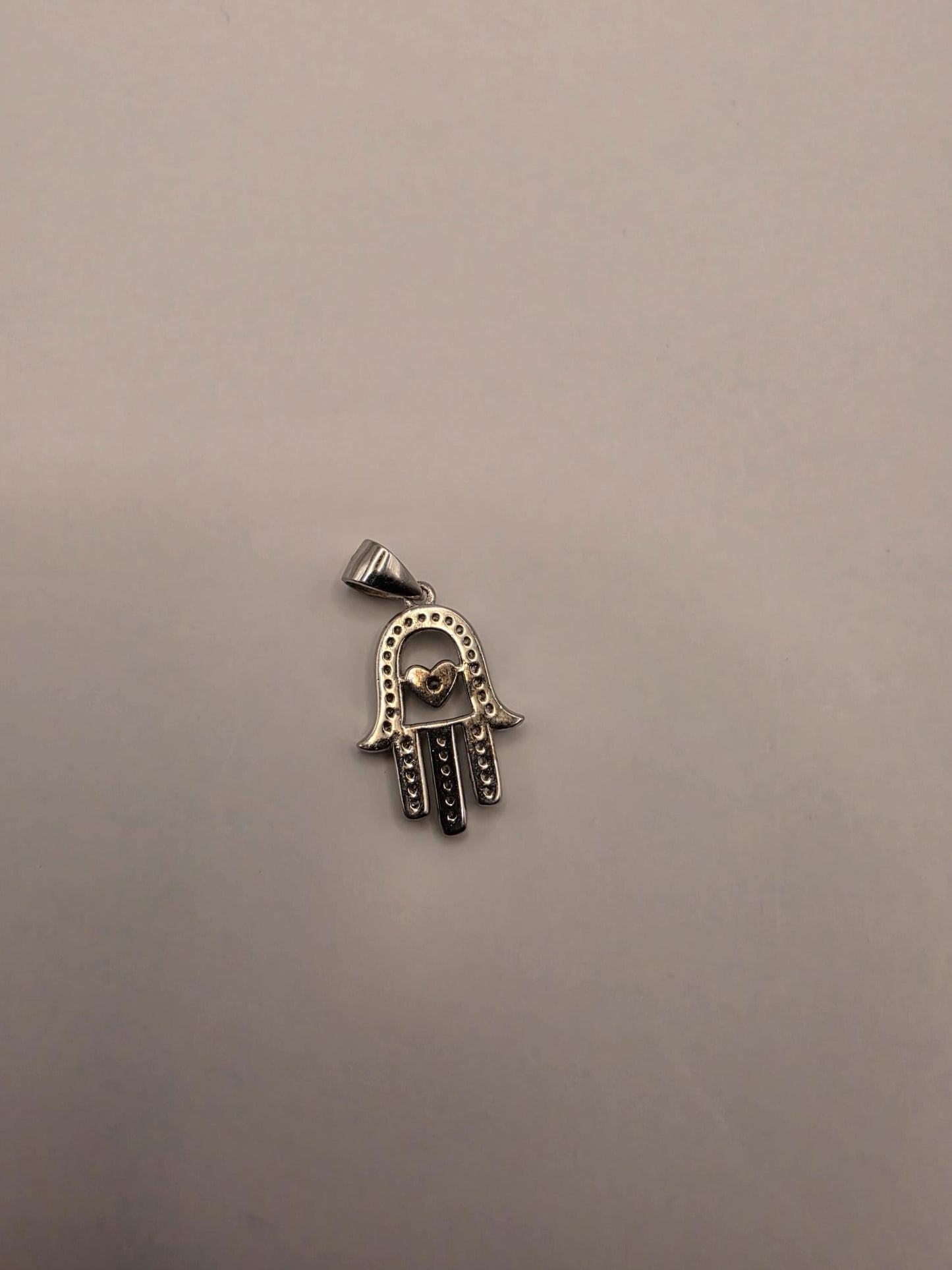 Sterling Silver Hamsa Pendant | 925 Silver CZ Hamsa Heart Charm | Hand of Fatima Necklace Pendant
