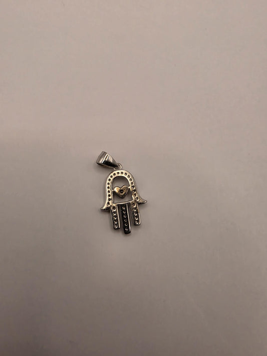 Sterling Silver Hamsa Pendant | 925 Silver CZ Hamsa Heart Charm | Hand of Fatima Necklace Pendant
