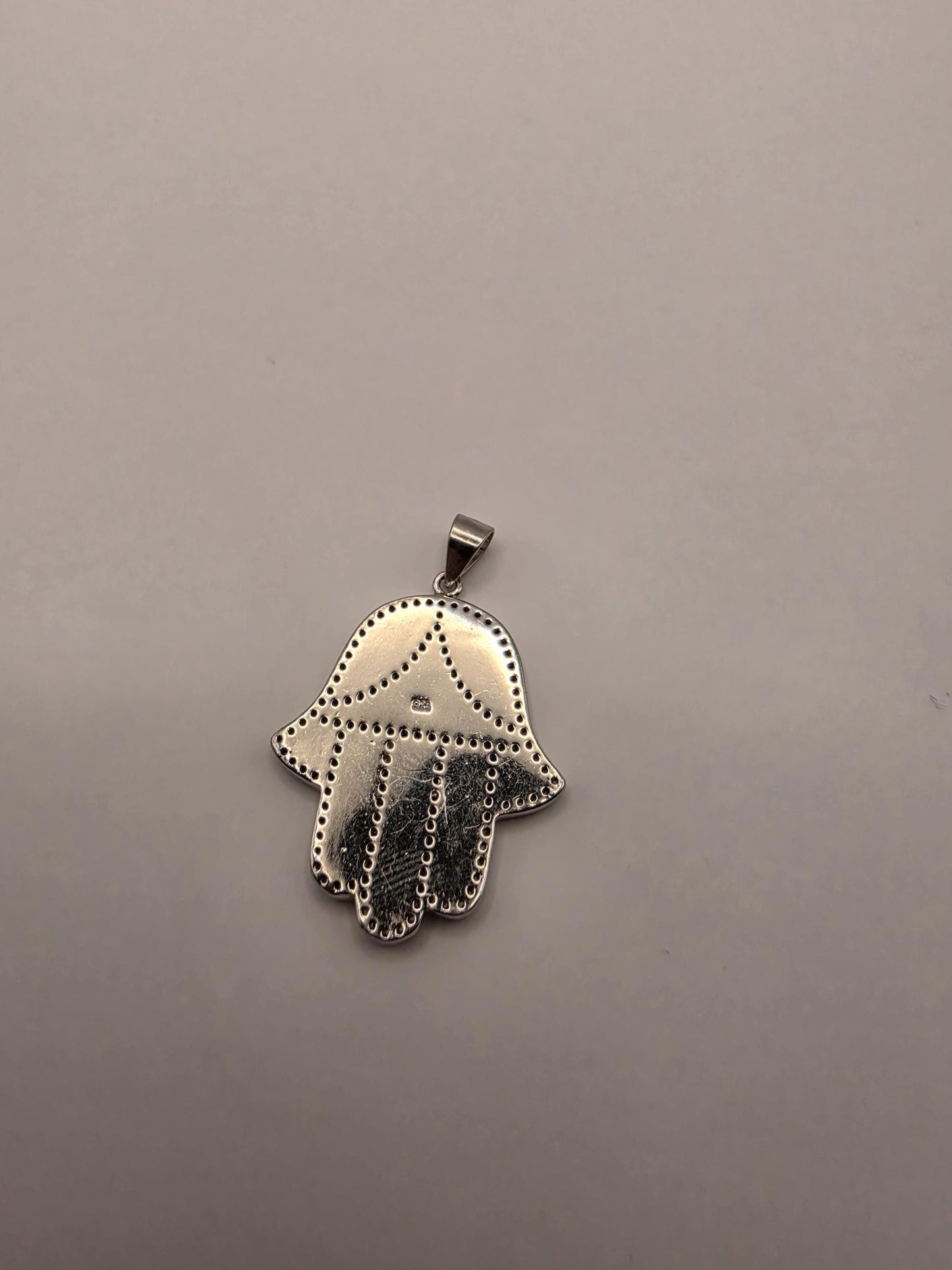 Sterling Silver Hamsa Pendant | 925 Silver Blue Enamel CZ Hamsa Charm | Large Hamsa Necklace Pendant | Spiritual Protection Charm