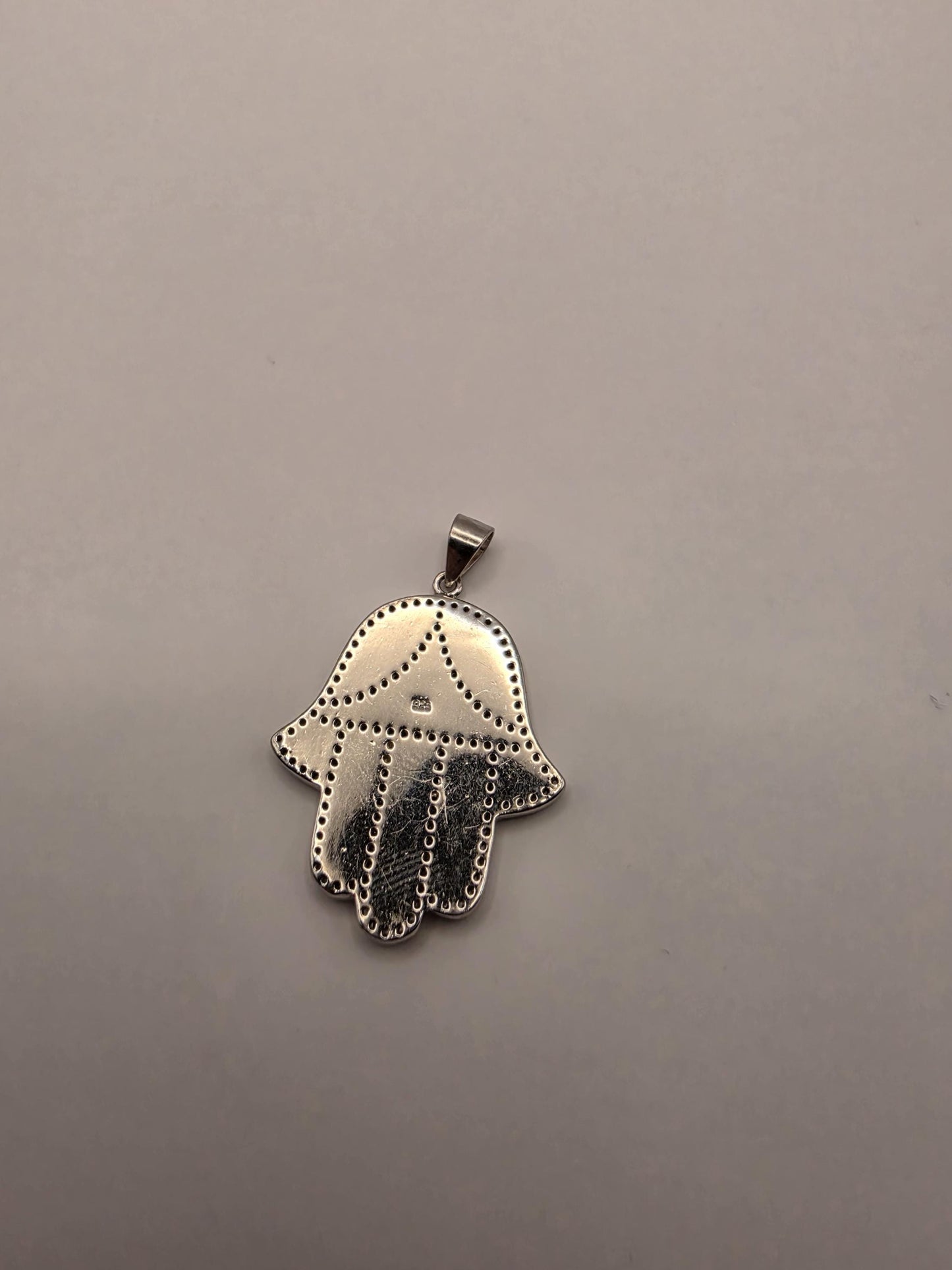 Sterling Silver Hamsa Pendant | 925 Silver Blue Enamel CZ Hamsa Charm | Large Hamsa Necklace Pendant