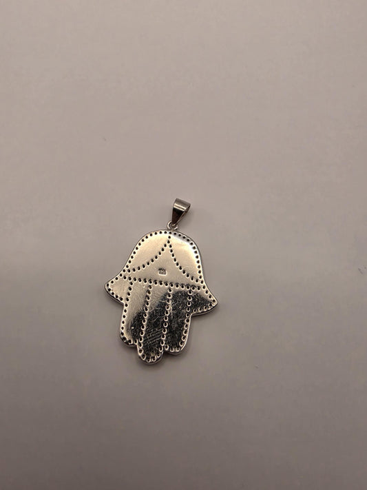 Sterling Silver Hamsa Pendant | 925 Silver Blue Enamel CZ Hamsa Charm | Large Hamsa Necklace Pendant