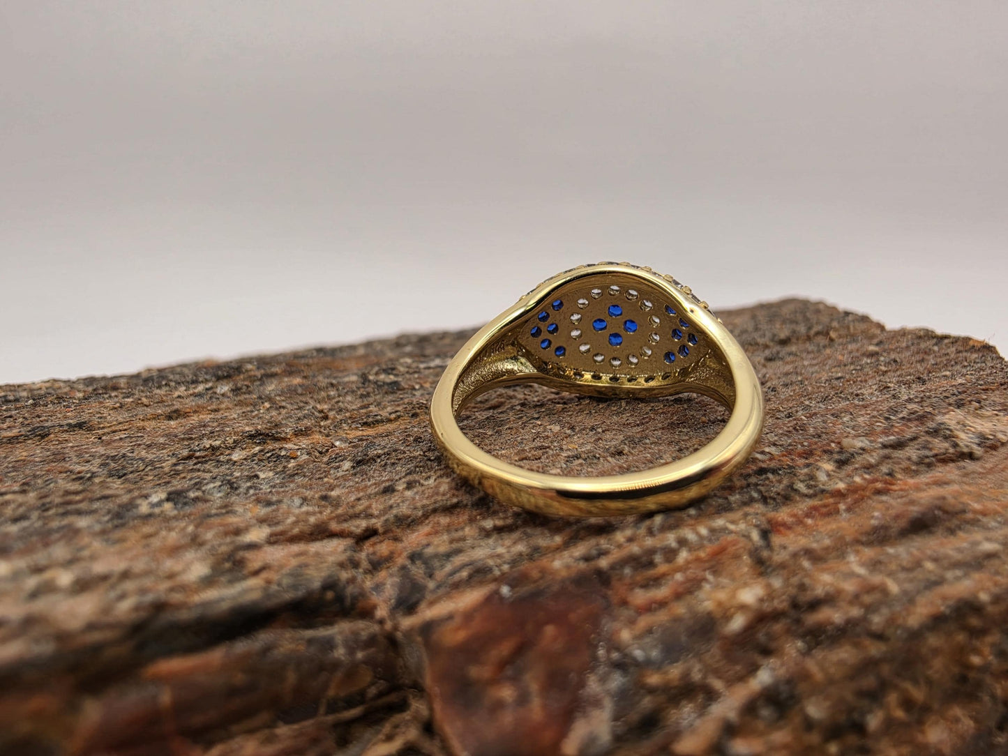 Gold Plated Sterling Silver Evil Eye Ring Size 5 Blue CZ Dome Statement Ring 925 Protection Jewelry Women