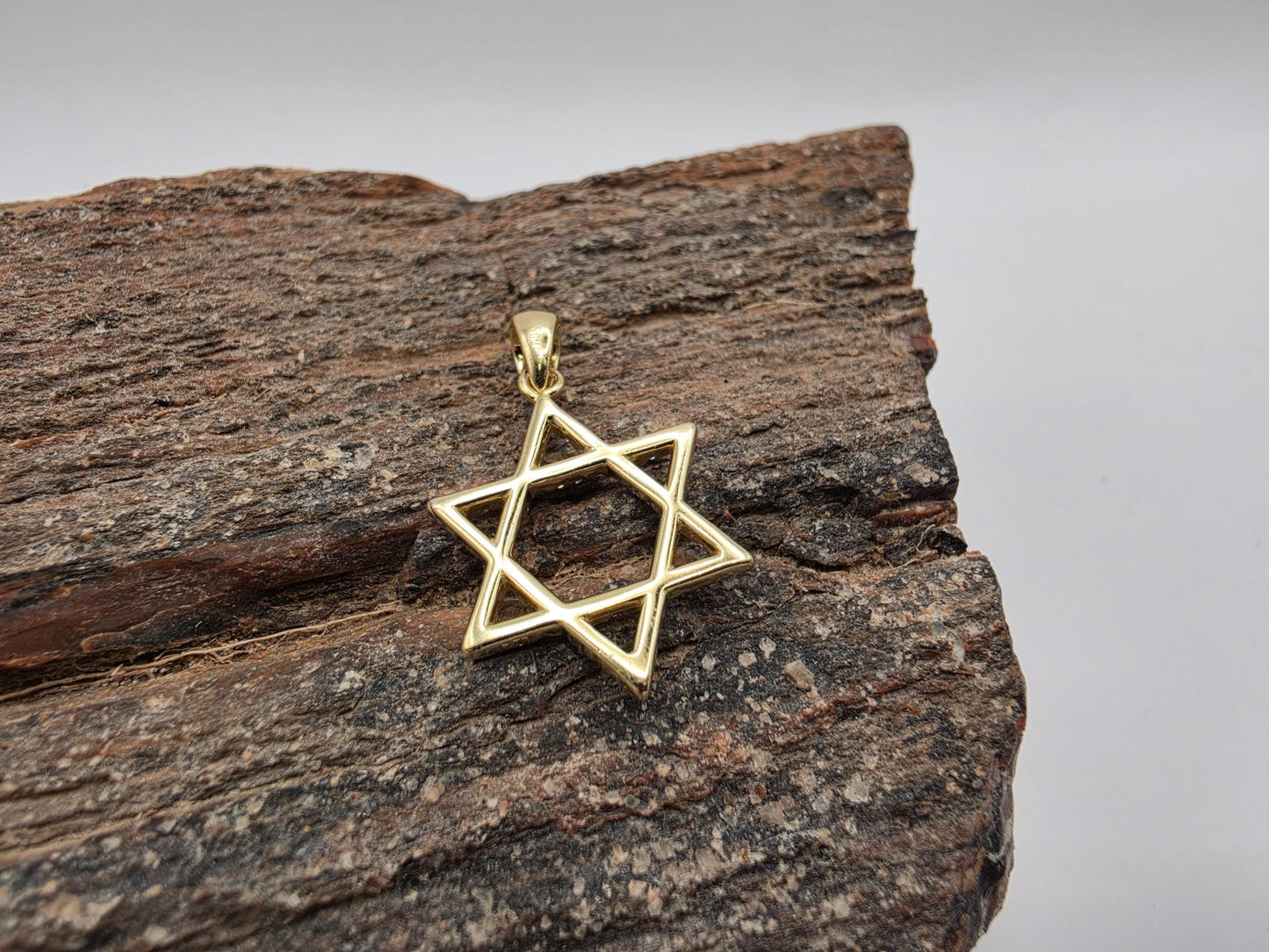 Gold Plated Sterling Silver CZ Star of David Pendant 19mm Open Outline Cubic Zirconia 925 Jewish Jewelry 1.7g