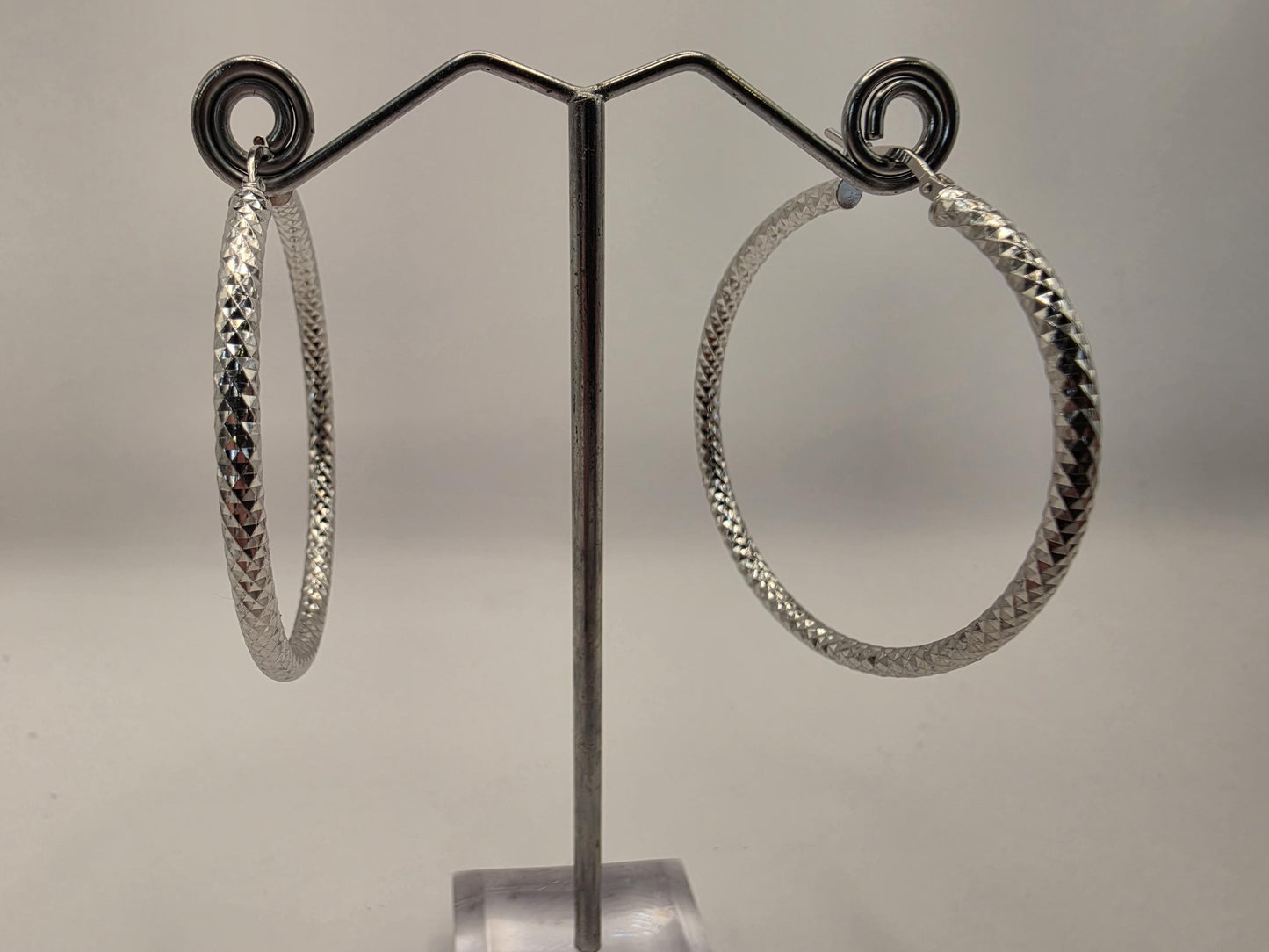 Sterling Silver Diamond Cut Hoop Earrings | 925 Silver | 2 Inch | Sparkle Faceted Hoops | Womens Large Statement Hoops