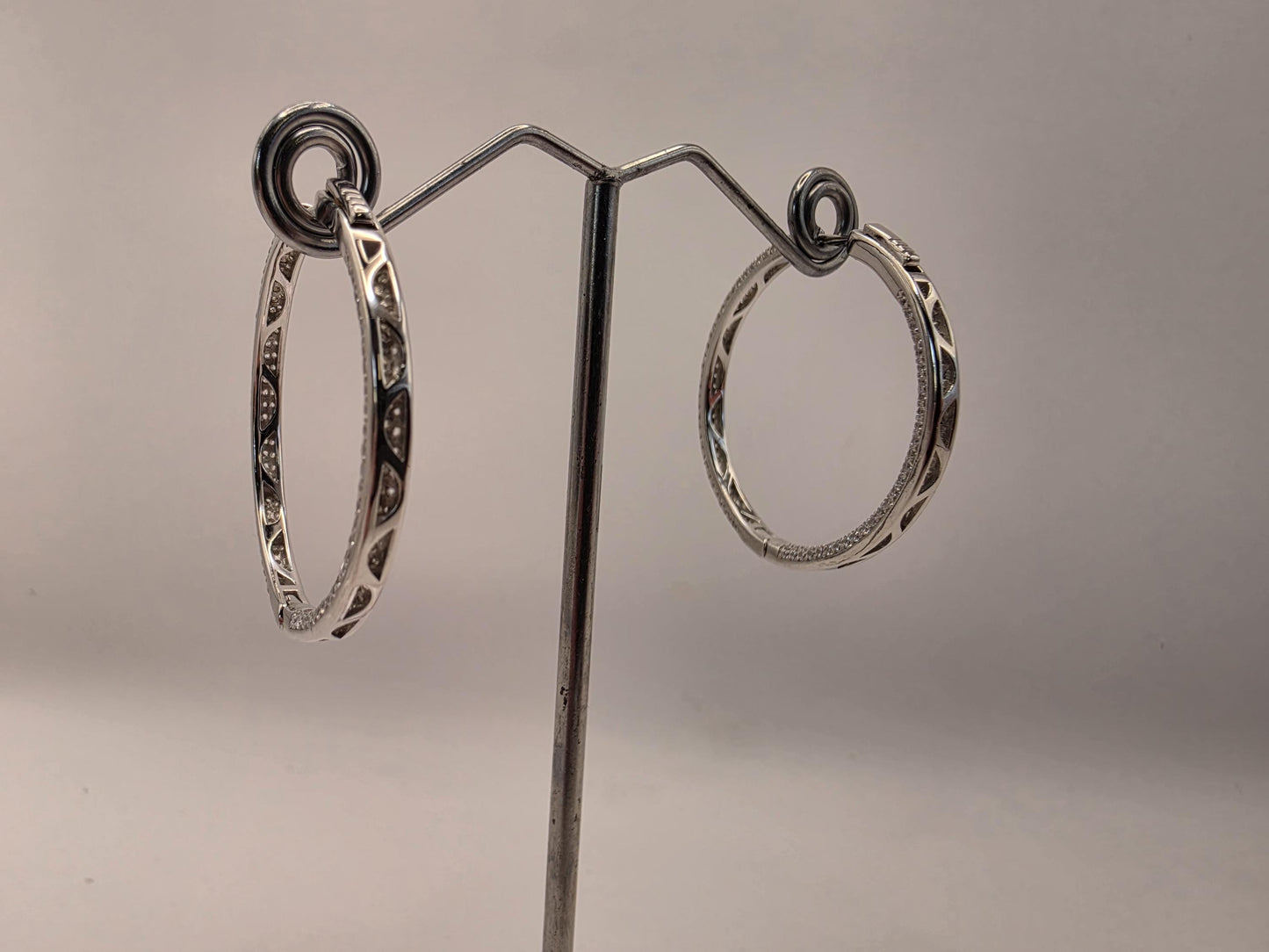 Sterling Silver Pave CZ Hoop Earrings | 925 Silver | 1.125 Inch | Sparkling Cubic Zirconia Hoops | Womens Hoops