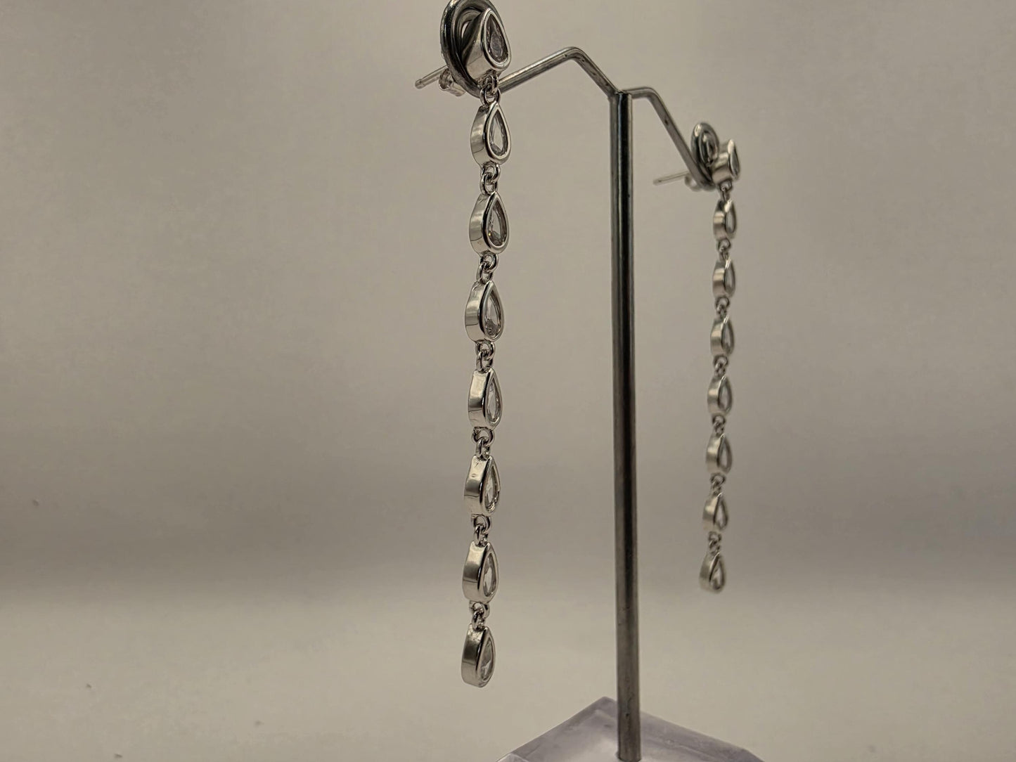 Sterling Silver CZ Drop Earrings | 925 Silver | 2.5 Inch | Teardrop Cubic Zirconia Dangle | Womens Linear Drop Earrings