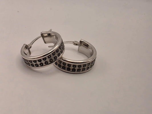 Sterling Silver Wide Huggie Hoop Earrings | 925 Silver | .75 Inch | Textured Dot Band Hoops | Womens Chunky Huggies