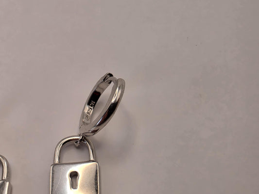 Sterling Silver Padlock Drop Earrings | 925 Silver | CZ Huggie Hoops | Lock Charm Dangle | Womens Edgy Drop Earrings