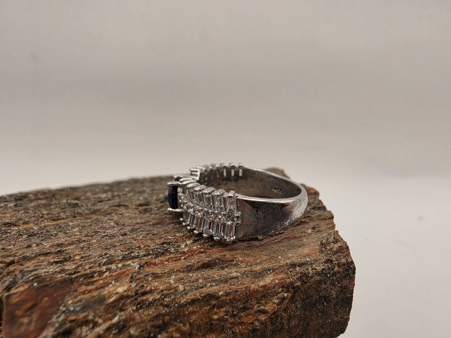 Sterling Silver Blue Oval CZ Baguette Halo Ring Size 7 Sapphire Style Cocktail 925 Women 4.7g