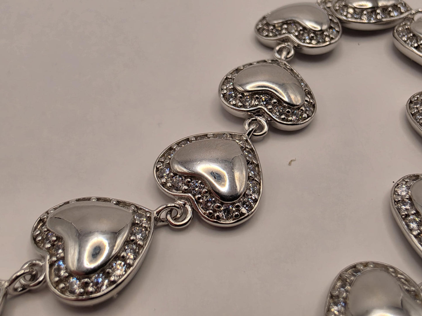 Sterling Silver Heart Bracelet | 925 Silver | 8.5 Inch | CZ Halo Puffed Hearts | Womens Romantic Link Bracelet
