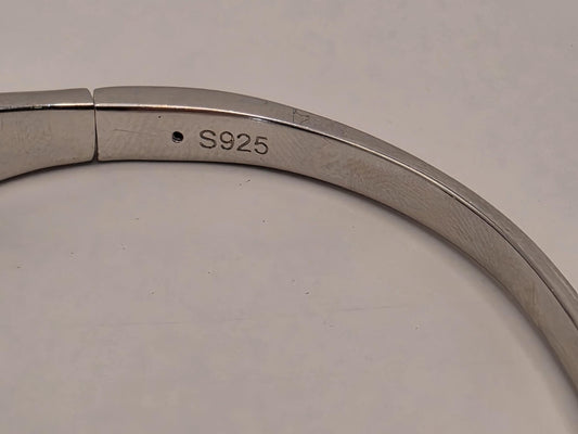 Sterling Silver CZ Bangle Bracelet | 925 Silver | Pave Twist Design | Hinged Cuff | Womens Statement Bangle Bracelet