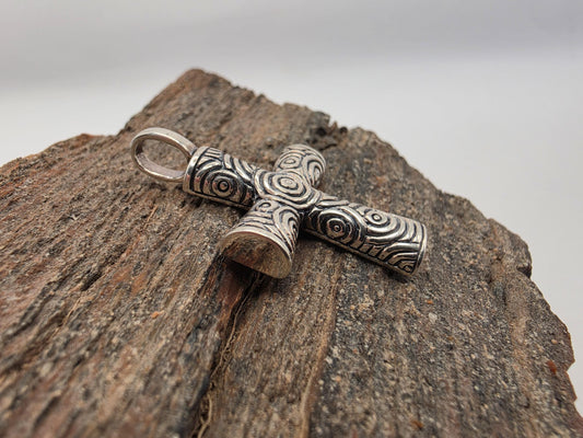 Sterling Silver Cross Pendant | 925 Silver | Spiral Textured Design | 1.125 Inch | Mens Womens Faith Jewelry Pendant