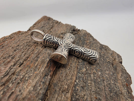 Sterling Silver Cross Pendant | 925 Silver | Spiral Textured Design | 1.125 Inch | Mens Womens Faith Jewelry Pendant